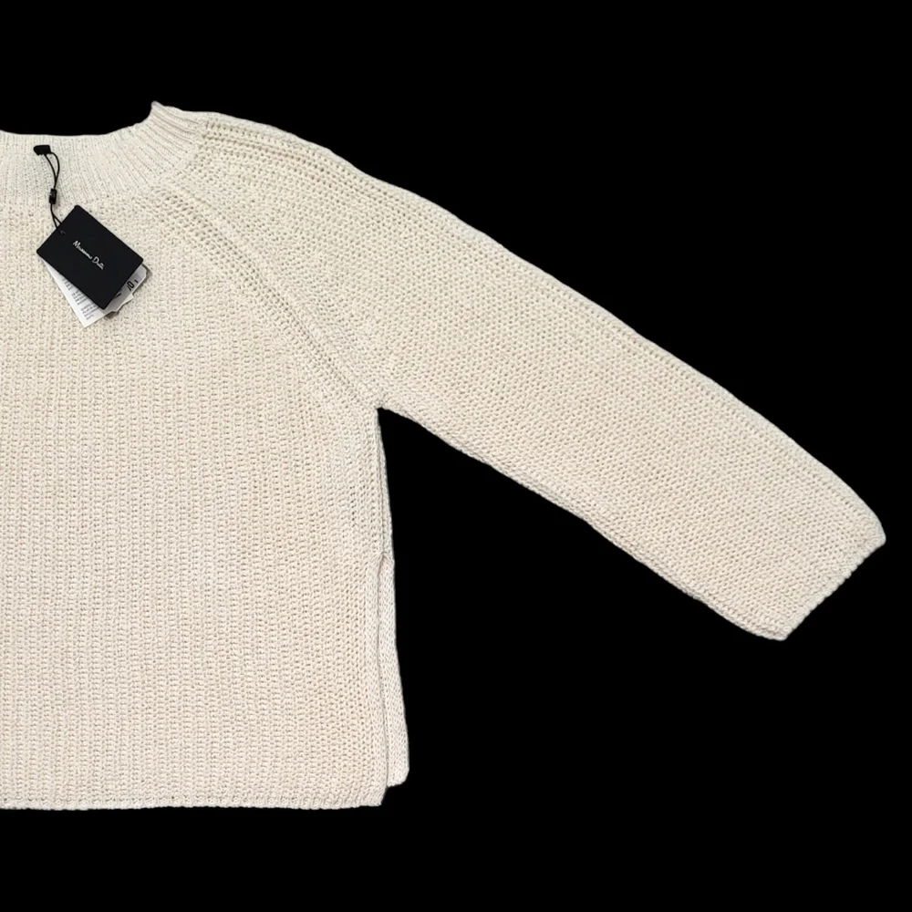 Women's Sweater MASSIMO DUTTI Purl Knit Linen & Cotton, Color Ivory, Size XS - Picture 6 of 15